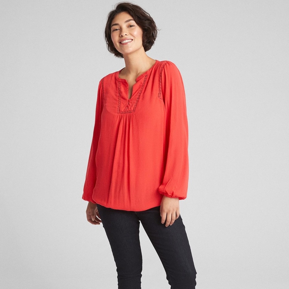 Maternity Crinkle Lace Trim Red Blouse XXL